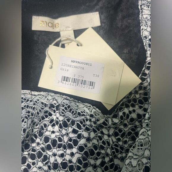 NWT Maje Reinatta Flared Jacquard Mini Dress Black White Sleeveless Sz M / 38 - Picture 7 of 7